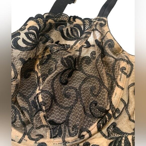 Cacique Lace Underwire Bra Tan Black Floral Sheer Size 44DD - Picture 5 of 7